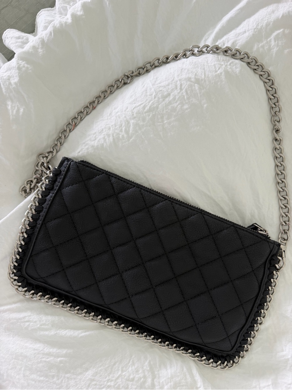 Black Chain Falabella Quilted Shaggy Deer Chain Pouch Bag